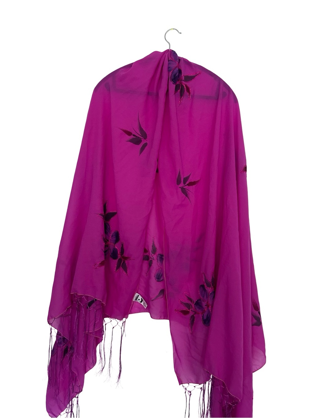 Vibrant Magenta Floral-Embroidered Wrap Scarf